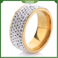 CHUAN ไซส์8-12 ผู้หญิงผู้ชาย ฝัง Unisex แหวนวง แต่งงาน สแตนเลส เพทายเต็มตัว