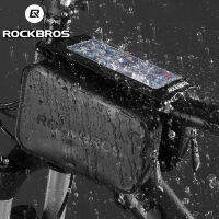 ROCKBROS กระเป๋าจักรยานกันน้ำอย่างเต็มที่หลอดบนกระเป๋าอานจักรยานเสือภูเขาด้านหน้าที่ถอดออกได้กระเป๋าศัพท์มือถือขี่อุปกรณ์เสริม