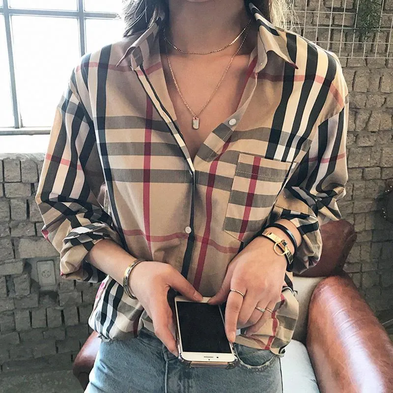 BURBERRY Shirt Female 2023 New High Quality Classic Plaid Korean Version of  The Loose and Versatile Tops Female SZ432 Luoluo199 | Lazada