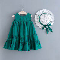 High Quality Kids Dresses for Girls Sleeveless Beach Dress with Hat Party Princess Dress Baby Girls Summer Clothes