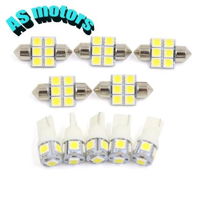 ไฟเก๋ง LED การอ่านแผนที่รถยนต์โดมสีขาว10ชิ้นรถยนต์ Toyota Yaris 2007-2011 (T10-5 5ชิ้น + 31mm-6 5ชิ้น)