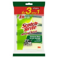 ?จัดโปร !!!? สก๊อตซ์-ไบรต์ แผ่นใยขัดพร้อมฟองน้ำ 3 ชิ้น Scotch-Brite General Duty Scrub Sponge 3pcs