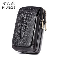 Genuine Leather Male Vertical Belt Bag Double Zipper Mobile Phone Pouch Vintage Natural Cowhide Pocket Designer Fanny Waist Pack