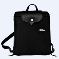 100% Authentic longchamp le pliage club 70th anniversary edition embroidery nylon women bags backpacks Foldable school bag L1699619001-Black color