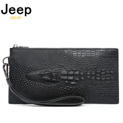 JEEP BULUO Genuine Leather Uni Wallets Female Purses Male Card Holders Carteira Men Purse Fashion Crocodile Grain Wallet