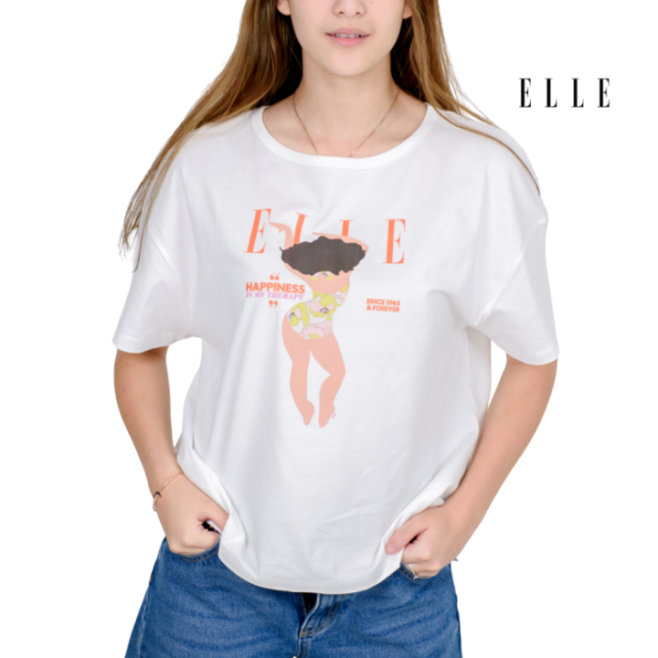 elle-boutique-เสื้อยืดสตรีคอปาด-ทรงครอป-แขนสั้น-สกรีนลาย-elle-limited-editions-w3k562