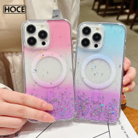 HOCE เคสโทรศัพท์กลิตเตอร์ไล่ระดับสีสองสี Magsafe สำหรับ iPhone 14 13 12 Pro Max เคส Pengisi Daya Magnetik นิ่มกันกระแทกด้านหลังแบบใส