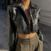 利Women Faux Leather Blazer Fashion Lapel Collar PU Jackets Vegan Motorcycle Cropped Coat Casual Oversized Outwear A-Black