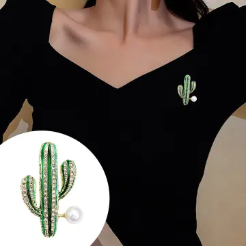 Rhinestone Cactus Brooch Crystal Plant Pins Suit Bag Badge Women Collar  Brooches