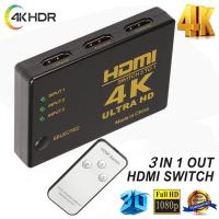 3 In 1 Out 3 Port 1080p 4K HDMI Switch Switcher Selector Splitter Hub With IR &amp; Remote Control for HDTV PS3