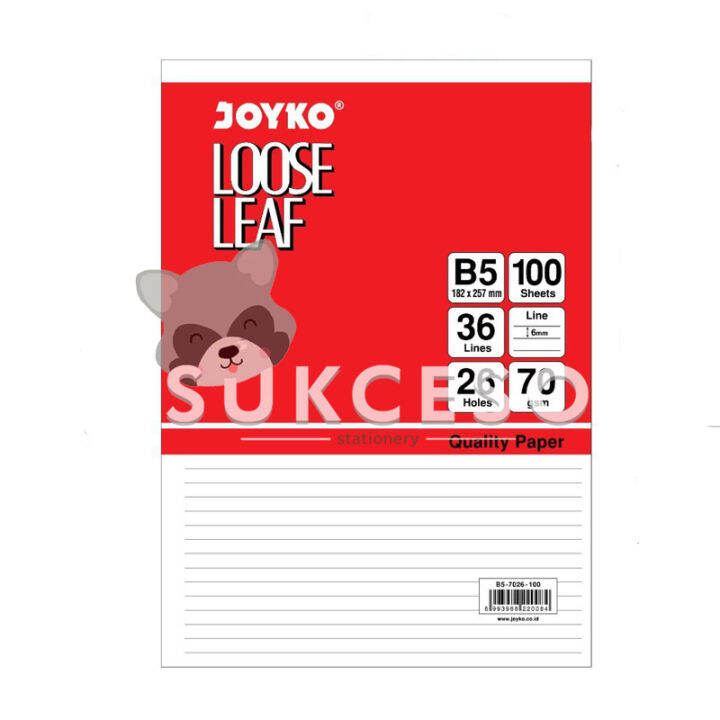 Joyko Refill Loose Leaf B5-7026 100 Sheets/Lembar / Isi Kertas Binder ...