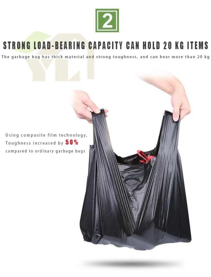 Black Disposable Garbage Bag Plastic Sturdy T Shirt Bags Thickened Grocery  Bags Durable 50Pcs New