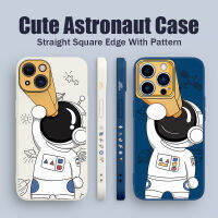 Cute Telescope Astronaut Square Straight Edge Phone Case For iPhone 14 13 15 16 12 11 Pro Max Mini XS XR X 8 7 6 6S Plus + SE 2020 Antifall Soft Silicone Phone Casing Fashion Shockproof Phone Cover Hot Sale