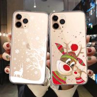 ☃ Christmas Elk Snow Santa Cartoon Phone Case For IPhone 11 12 13 Mini Pro Max X XR XS Max 8 7 6 Plus SE 2020 Clear Soft TPU Cover