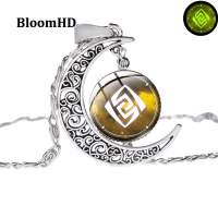 BloomHD Genshin กระทบดวงตาของพระเจ้าสร้อยคออะนิเมะเกม7องค์ประกอบแก้ว Cabochon ดวงจันทร์รูปร่างจี้สร้อยคอ