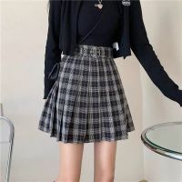 COD ☫☊ The Outline Shop27dgsd6gfd Grid pleated mini skirt high waist A-line plaid belt checkered gingham stripes plus size short skirt with safety pants