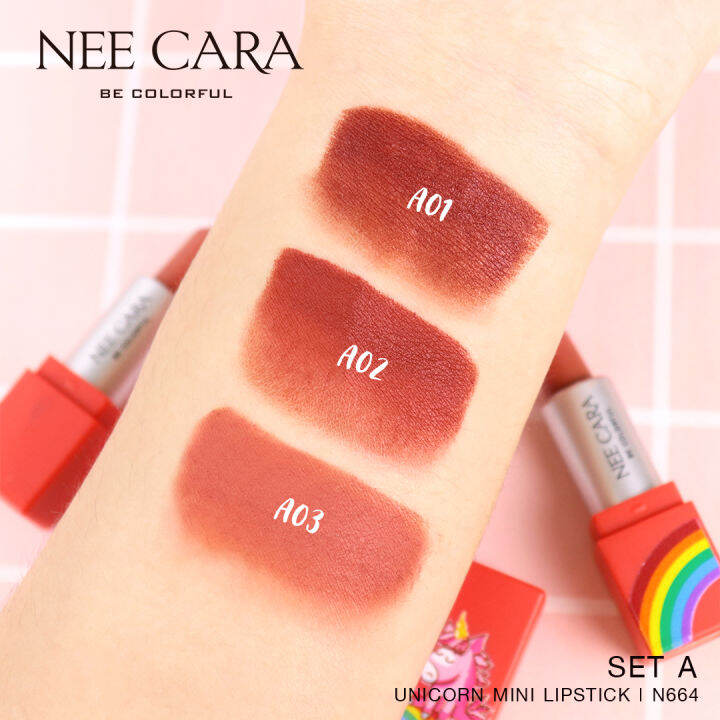 nee-cara-นีคาร่า-ลิป-ลิปสติก-ลิปมินิ-ยูนิคอร์น-เซ็ต-3-แท่ง-n664-nee-cara-mini-set-lip-3-piece-unicorn