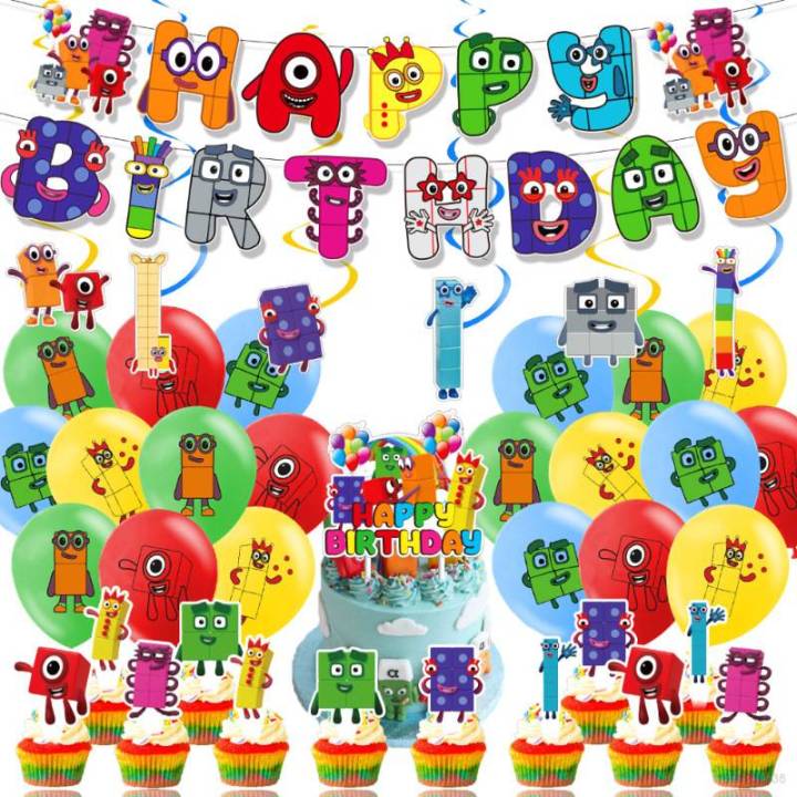 Numberblocks theme kids birthday party decorations banner cake topper ...