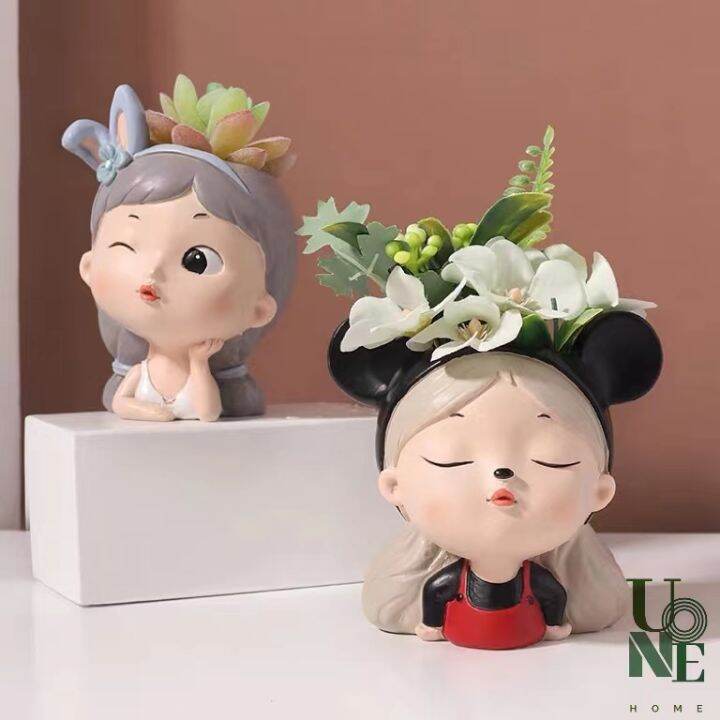 uonehome-พร้อมส่ง-h084-กระถางต้นไม้แฮนด์เมด-แก๊งเด็กสาวน่ารัก-กระถางเรซิน-ไม้อวบน้ำ-แจกัน-ขนาดเล็ก-สำหรับแต่งสวน-แต่งบ้าน