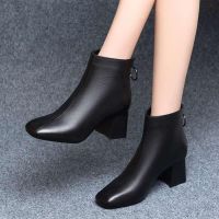 COD dsdgfhgfsdsss Womens shoes❤High heels [4 cm] womens single thick heeled short shoes as well as cashmere Martin boots autumn and wint