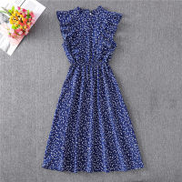 Fashion  New Summer Wave Point Chiffon Women Black Blue Red Midi Dress Elegant Party Long Dresses