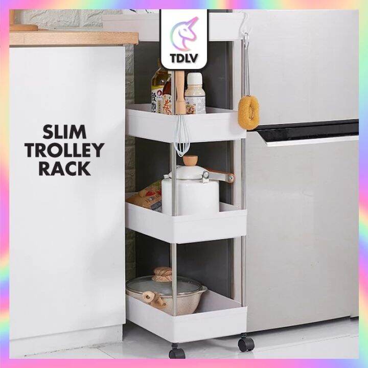 TDLV 4 Tier Slim Trolley Movable Slide Out Narrow Gap Storage