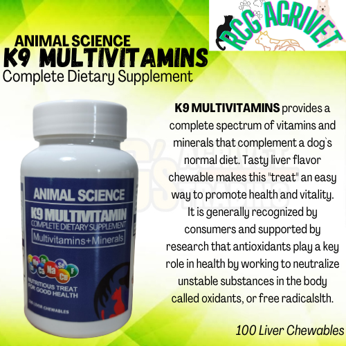 [RCG AGRIVET] ANIMAL SCIENCE K9 MULTIVITAMINS/ 100 LIVER CHEWABLES/ COMPLETE DIETARY SUPPLEMENT