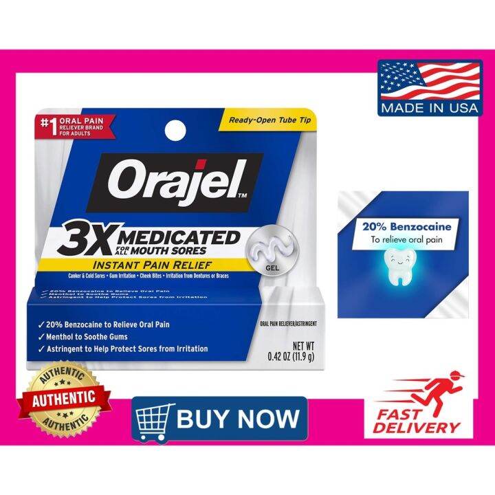 Orajel 3X Medicated for all Mouth Sores Instant Oral Pain Relief Canker Sores Gum Irritation