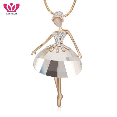 Big Crystal Dance Ballet Pendant Necklaces Women Gold Color Fairy Angel Necklace Long Sweater Chain Fashion Jewelry 2020 Gifts