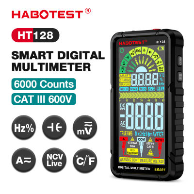 HABOTEST HT128 เครื่องวัดแรงดันไฟฟ้าแบบมัลติมิเตอร์แบบดิจิตอลที่สามารถชาร์จใหม่ได้ AC DC Voltage Meter เครื่องทดสอบกระแสไฟ LCD