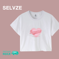 เสื้อเสื้อยืดสั้นลายความรักน่ารักฉบับภาษาเกาหลี SELVZE สำหรับ Woman1