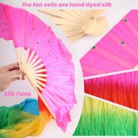 Colorful Belly Dance Dancing Silk Bamboo Long Fans Veils For Folk Dance 1.8m