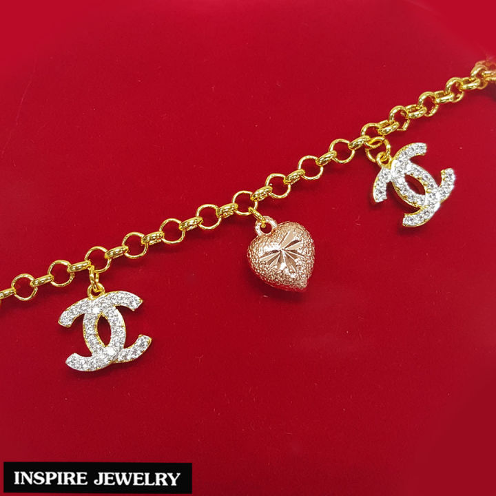 inspire-jewelry-สร้อยข้อมือ-ประดับเพชรcz-และห้อยหัวใจ-pink-gold-สวยหรู-ตัวเรือนหุ้มทอง-24k-สามารถปรับขนาดได้-และขนาดสูงสุด-18-cm-พร้อมกล่องกำไลหรู