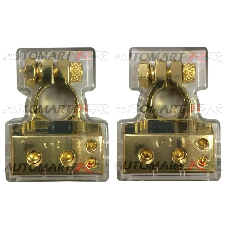 Car Battery Terminal Clamp Clip Post 1/0 2 4 8 GA AWG Gauge Port Gold