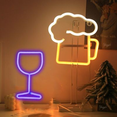 Beer Mugs Neon Sign Light LED Cup Modeling Wine Glass Nightlight Decoration Baby Room Home Shop for Party Wedding Birthday Bulbs  LEDs HIDs