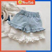 NINAKIDS 1-6ปีเด็กหญิง Celana Pendek Denim นุ่มขอบเห็ดทารกกางเกงแฟชั่น