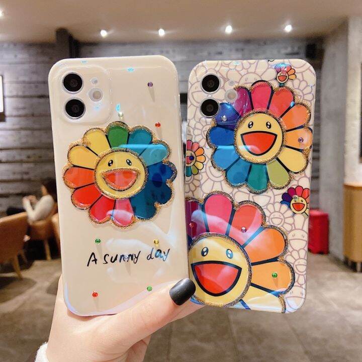 เคสโทรศัพท์มือถือ-แบบนิ่ม-ลายดอกทานตะวัน-ประดับเพชร-สีฟ้า-สําหรับ-iphone-14-pro-max-13-12-pro-max-ip11-x-xr-7-8-plus