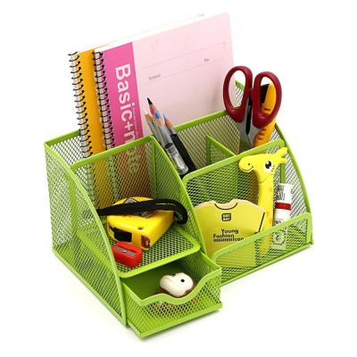 Mesh Desk Organizer --Office/Home Desktop Caddy Pencil Holder with 6 Compartments (Green)
