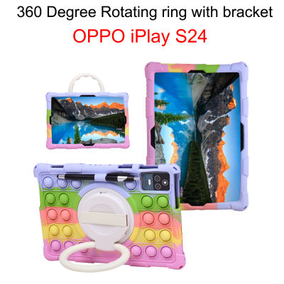 ห่วงหมุนได้360องศาพร้อมที่ยึดหลายกล่องสีสำหรับ OPPO IPlay S24ของเล่นบรรเทาความเครียดเคสป้องกันผิวนอก Casing Tablet นิ่มกันกระแทกสำหรับ OPPO IPlay S 24