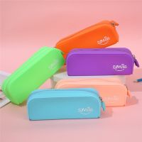 Macaron color silicone pencil case cute stationery box school supplies storage box simple single layer student pencil bag kids Pencil Cases Boxes