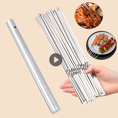 10/15Pcs Stainless Steel Barbecue Skewer Reusable Flat Bbq Needle Stick for Barbecue Party Skewers Outdoor Camping Picnic Tools