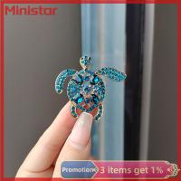 Ministar หมุดเข็มกลัดสัตว์เต่าทะเลพลอยเทียมสีฟ้าเข็มกลัดเต่าทำจากโลหะแนววินเทจติดคริสตัลสำหรับเป็นของขวัญเครื่องประดับ