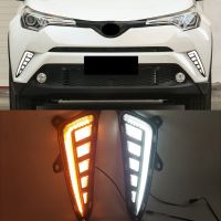 ไฟสำหรับโตโยต้าวิ่งเวลากลางวันรถ DRL LED 1คู่ C-HR CHR 2016 2017 2019 2018พร้อมไฟตัดหมอกสัญญาณไฟเลี้ยวสีเหลืองแบบไดนามิก