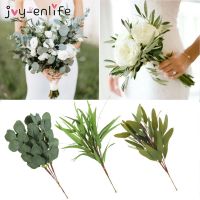 5pcs Silk Willow Eucalyptus Leaves Artificial Green Plant Branches Bridal Bouquet Fake Flowers Wedding Home Garden Decoration Artificial Flowers  Plan