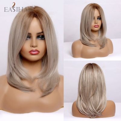 Easihair วิกผมผู้หญิงคอสเพลย์วิกผมโบโบสังเคราะห์ยาวตรงปานกลางสีดำสีบลอนด์สีน้ำตาลสีเทาเถ้าวิกผมมีหน้าม้าเต็ม