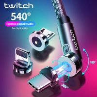 （A Boutique）Twitch Magnetic 3 In 1สายสำหรับ Huawei iPhone Micro Type C ที่ชาร์จความเร็วสูง3A สายชาร์จโทรศัพท์ USB สายหมุนได้540