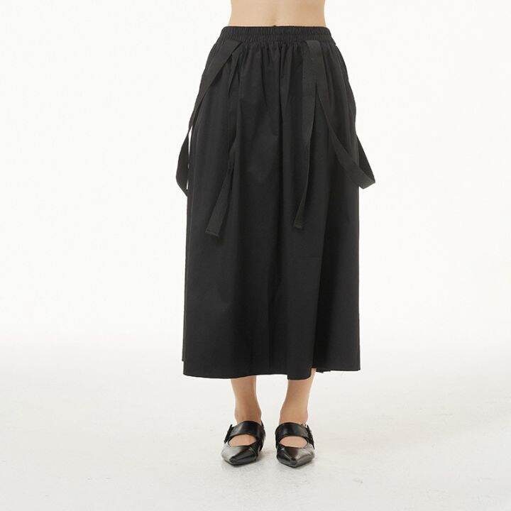 xitao-skirt-fashion-irregular-pleated-goddess-fan-women-black-skirt