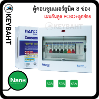 ตู้ควบคุมไฟฟ้าบ้านคอนซูมเมอร์ยูนิต 8 ช่องเมนเบรกเกอร์กันดูด RCBO พร้อมลูกย่อย 6 ลูก ป้องกันไฟรั่ว ไฟดูด ไฟเกิน ไฟฟ้าลัดวงจร  Nano "keybaht"