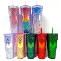 Starbuck Diamond Radiant Goddess Cup With LOGO Studded Tumbler Straw Cups Double Layer Plastic Coffee Mug Drinking Water Cup 710ml/24oz