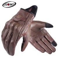 Suomy Vinatge Goatskin Motorcycle Gloves Summer Men Brown Retro Leather Motorbike Motocross Glove Lady Motorcyclist Guantes